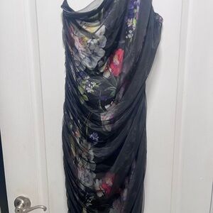 Express One Shoulder Floral Dress - Black and Multicolor
